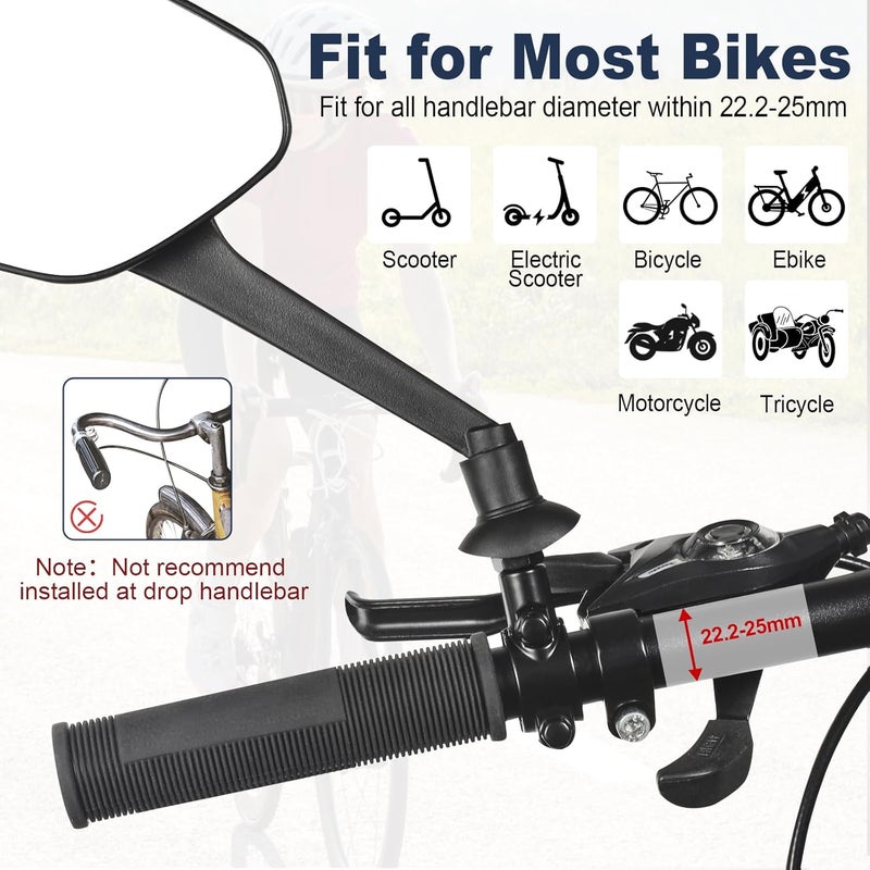 Zacro 2 Pack Bike Mirror, 2025 Upgraded Bike Mirror Handlebar Mount, 360°Adjustable Bicycle Rear View Mirror, Scratch Resistant Glass Lens, Fit for Mountain Bikes, City Road Bikes, E-bikes, Scooter - Image 3